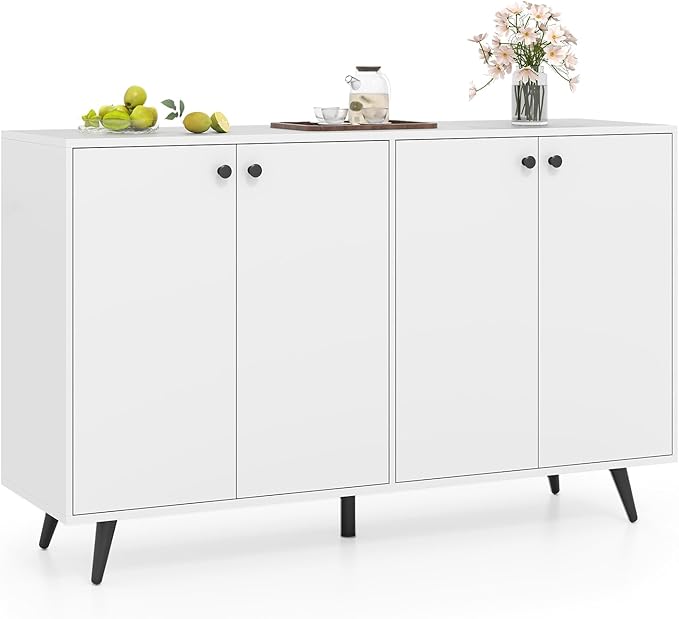 Giantex Sideboard Buffet Cabinet, 50’’ Accent Kitchen Storage Cabinet with 4-Door & 5-Position Adjustable Shelves, Modern White Sideboard with 5 Support Legs, Buffet Table for Coffee Bar, Living Room