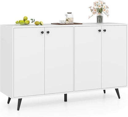 Giantex Sideboard Buffet Cabinet, 50’’ Accent Kitchen Storage Cabinet with 4-Door & 5-Position Adjustable Shelves, Modern White Sideboard with 5 Support Legs, Buffet Table for Coffee Bar, Living Room