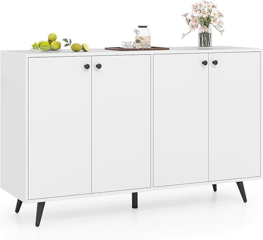 Giantex Sideboard Buffet Cabinet, 50’’ Accent Kitchen Storage Cabinet with 4-Door & 5-Position Adjustable Shelves, Modern White Sideboard with 5 Support Legs, Buffet Table for Coffee Bar, Living Room
