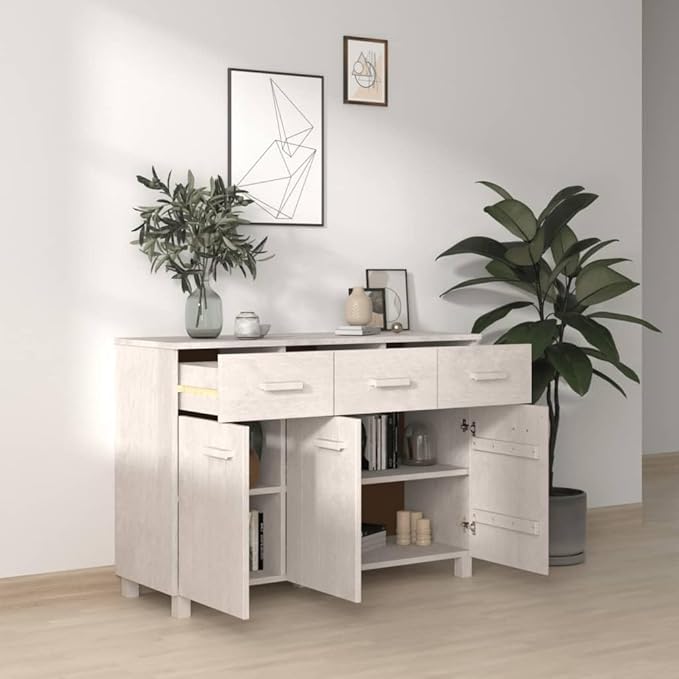 White Solid Pinewood Sideboard, 44.5" Modern Matte Finish Buffet Cabinet for Living Room, Dining Room Storage Furniture Kitchen Furniture