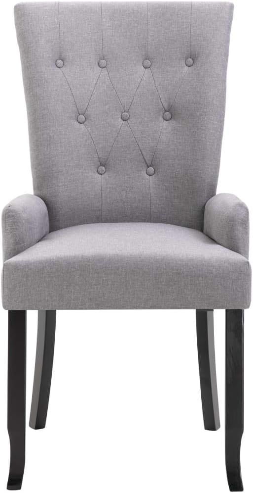 6-Piece Light Gray Fabric Dining Chairs with Armrests, Modern Farmhouse Kitchen Chairs, Oak Wood Frame Comfortable Upholstered Seating for Dining Room, Kitchen, Comedor