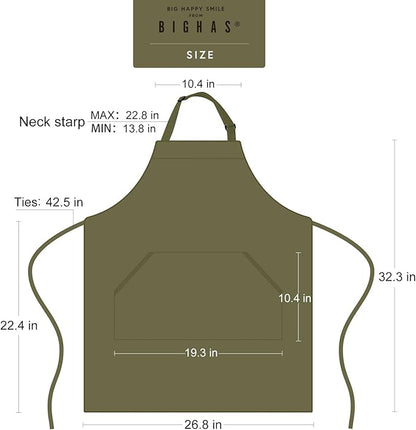 BIGHAS Adjustable Bib Apron with Long Ties for Women Men 18 Colors Chef Kitchen Cooking