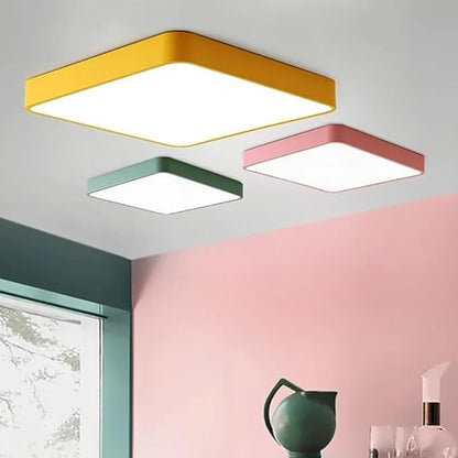 LED Ceiling Light Fixture,20 Inch Modern Square Recessed Ceiling Lights,Dimmable Light,48W Pink 3000K-6000K Close to Ceiling Lighting Flush Mount Living Room Bedroom