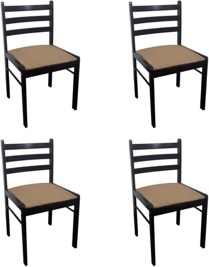 Solid Rubber Wood Dining Chairs Set of 4 Brown Square Indoor Furniture with Polyester Cushion Comfortable Classic Rustic Design for Kitchen Dining Room