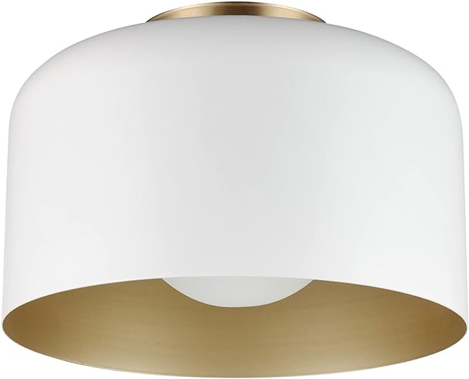 GLOBE Electric 65868 Amy 1-Light Matte White Flush Mount Ceiling Light with Inner Frosted Glass Shade, Bulb Not Included