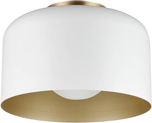 GLOBE Electric 65868 Amy 1-Light Matte White Flush Mount Ceiling Light with Inner Frosted Glass Shade, Bulb Not Included