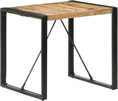 31.5" Rustic Brown Square Dining Table Solid Rough Mango Wood Top Powder-Coated Steel Legs Compact Kitchen & Dining Room Table Seats 4 for Apartment, Studio, Small Spaces