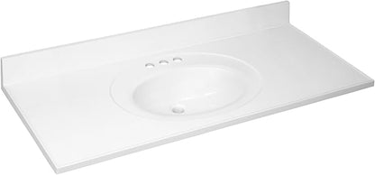 Design House Cultured Marble Vanity Top, 49 in W x 22 in D, Integrated 4 in Centerset Oval Sink & Backsplash, Solid White, 586255