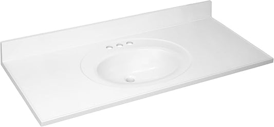 Design House Cultured Marble Vanity Top, 49 in W x 22 in D, Integrated 4 in Centerset Oval Sink & Backsplash, Solid White, 586255