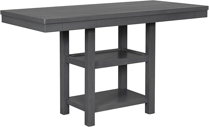 Solid Wood Counter Height Dining Table Set for 6, Expandable Bar Table with 4 Chairs and a Bench, Farmhouse Kitchen Table Set with 2-Tier Storage Shelves for Dinning Room Living Room (Gray-4.9)