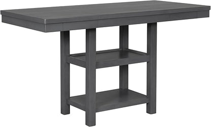 Solid Wood Counter Height Dining Table Set for 6, Expandable Bar Table with 4 Chairs and a Bench, Farmhouse Kitchen Table Set with 2-Tier Storage Shelves for Dinning Room Living Room (Gray-4.9)