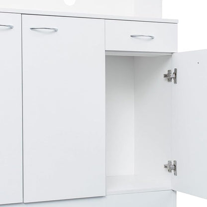 DMAITH 71" White Kitchen Pantry Cabinets with Microwave Stand, 6 Doors & 3 Adjustable Shelves, Freestanding China Cabinet Hutch, Buffet Cabinet with Storage