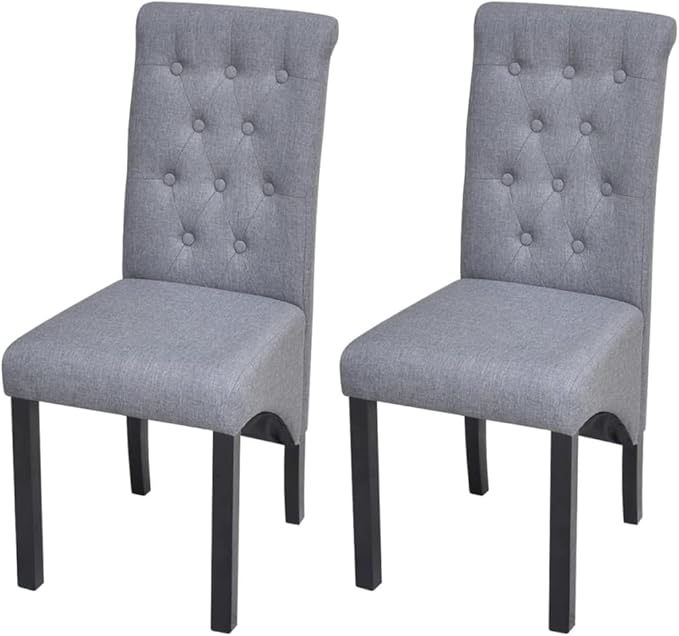 Scandinavian Dining Chair Set of 2 Dark Grey Tufted Fabric Upholstery on Solid Natural Wood Frame 8.6 x 6.6 x 14.7 in Modern Compact Seating for Dining Room Kitchen Bedroom
