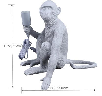 Vintage Monkey Table Lamp, 13.3 x 12.5 Inch Retro Resin Monkey Tabletop Light E26 Desk Lamp for Dining Living Room Bedroom Bar Cafe (White - Table Lamp)