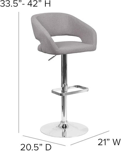 Flash Furniture Erik Contemporary Adjustable Height Barstool with Footrest and Rounded Mid-Back, Upholstered Bar or Counter Height Stool, Gray/Chrome