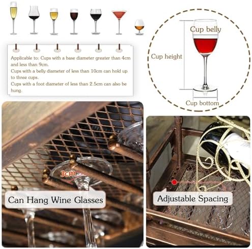 Vintage Ceiling Wine Glass Rack, Adjustable Metal Stemware Holder for Bar & Cafe, Creative Hanging Glasses Storage Organizer for Kitchen Island