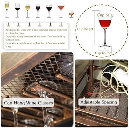 Vintage Ceiling Wine Glass Rack, Adjustable Metal Stemware Holder, Creative Hanging Organizer for Bar, Cafe, Kitchen Island - Space-Saving Glasses Storage Solution