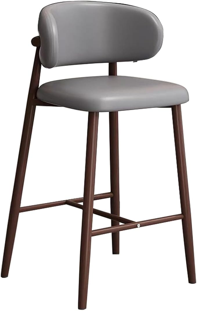 PU Leather Stools Counter Height High Back Brown Wood Legs Dining Chairs Kitchen Island Rustic Max Load 200kg,Grey-78cm