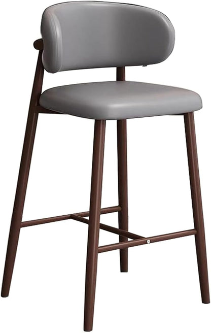 PU Leather Stools Counter Height High Back Brown Wood Legs Dining Chairs Kitchen Island Rustic Max Load 200kg,Grey-78cm