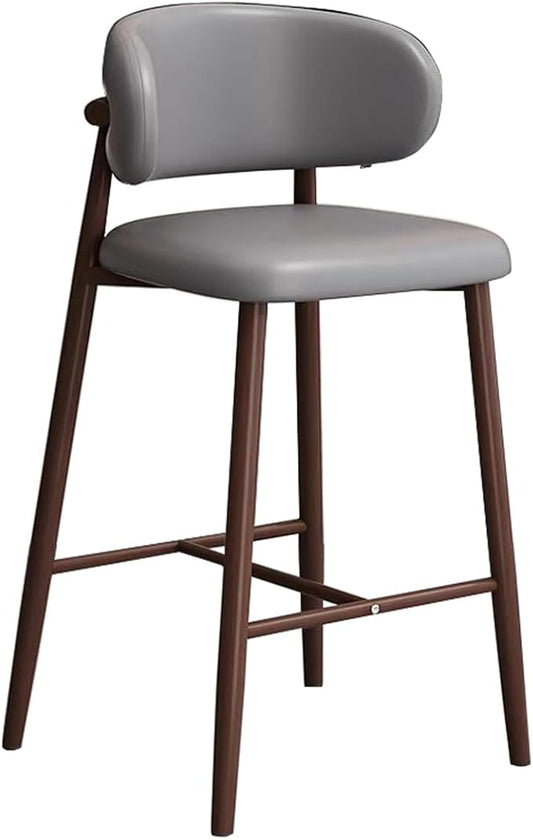 PU Leather Stools Counter Height High Back Brown Wood Legs Dining Chairs Kitchen Island Rustic Max Load 200kg,Grey-68cm
