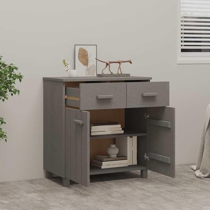 Sideboard Buffet Cabinet 31.1x15.7x31.5 in Light Grey Solid Pine Coffee Bar Console Cupboard for Living Room Entryway Kitchen Storage