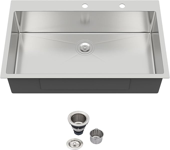 36x22 Drop in Kitchen Sink 36 Inch Stainless Steel Sinks 16 Guage 304 Single Bowl 9'' Deep Sinks with Drain Assembly LMT36229