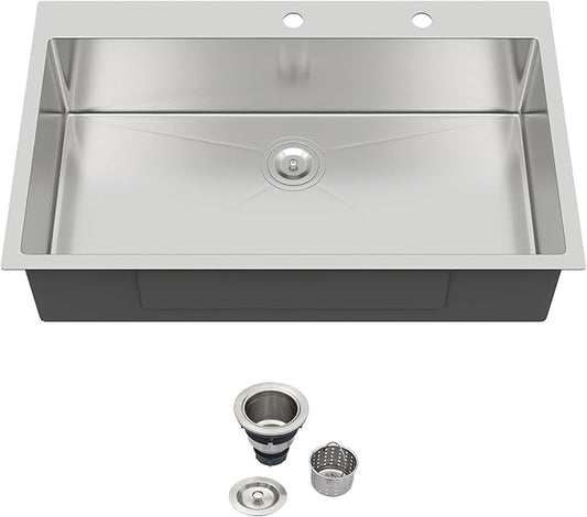 36x22 Drop in Kitchen Sink 36 Inch Stainless Steel Sinks 16 Guage 304 Single Bowl 9'' Deep Sinks with Drain Assembly LMT36229