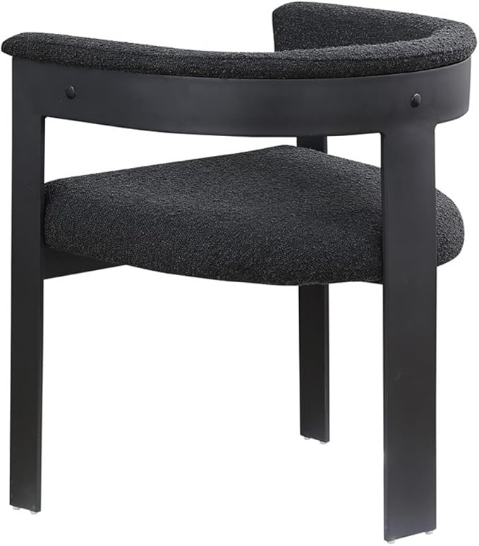 Pemberly Row Contemporary Dining Chairs, Black Boucle Fabric, Matte Black Metal Frame, Set of 2, 23.5" W x 21.5" D x 28" H, Textured Upholstery, Modern Kitchen or Dining Room Seating