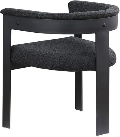 Pemberly Row Contemporary Dining Chairs, Black Boucle Fabric, Matte Black Metal Frame, Set of 2, 23.5" W x 21.5" D x 28" H, Textured Upholstery, Modern Kitchen or Dining Room Seating