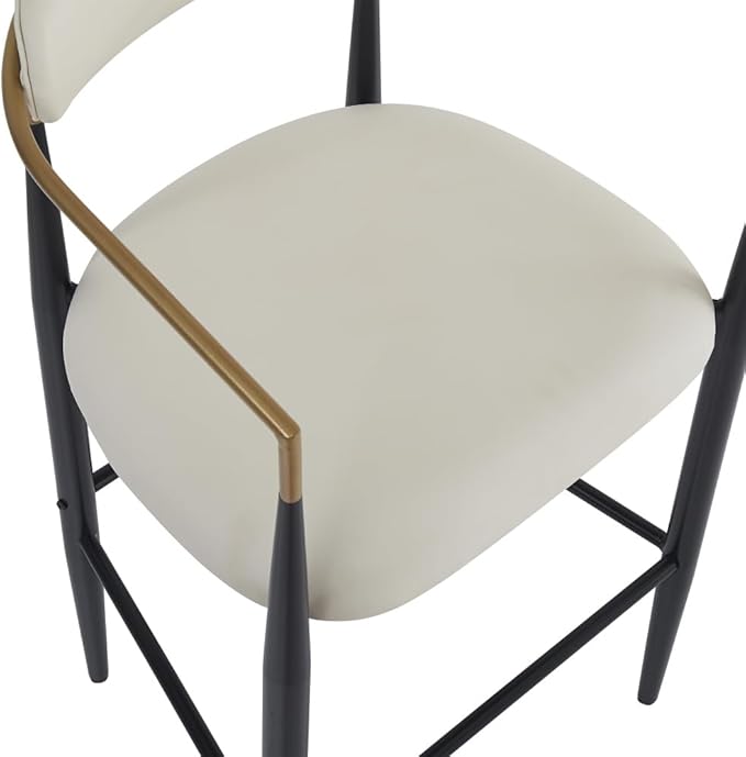 Padded Bar Stool Set with Backrest (2-Piece) — 29.75-inch seat Height fits Kitchen Islands 40.5 inches and Above, Supports up to 260 lbs. (Beige,PU Leather)