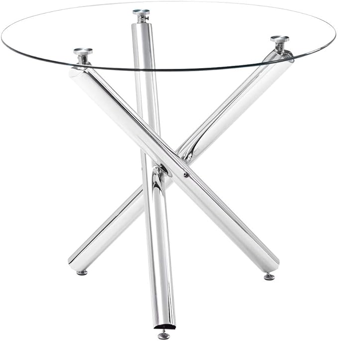 Round Glass Dining Table 35.4'' Inch Modern Round Kitchen Table with Metal Legs Durable Stylish Dinner Table for Dining Room Kitchen