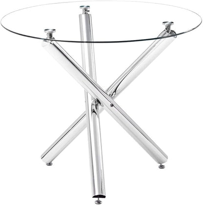 Round Glass Dining Table 35.4'' Inch Modern Round Kitchen Table with Metal Legs Durable Stylish Dinner Table for Dining Room Kitchen