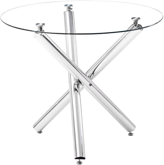 Round Glass Dining Table 35.4'' Inch Modern Round Kitchen Table with Metal Legs Durable Stylish Dinner Table for Dining Room Kitchen