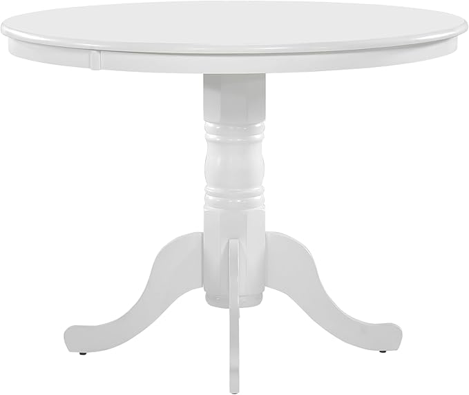 White Finish Round Dining Table 4-Seater, Casual Farmhouse Kitchen Island Table