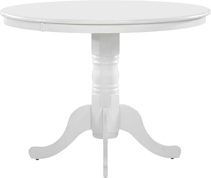 White Finish Round Dining Table 4-Seater, Casual Farmhouse Kitchen Island Table