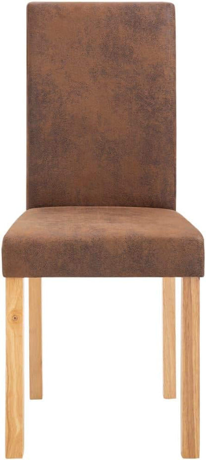Brown Faux Suede Leather Dining Chairs Set of 4 Modern Farmhouse Kitchen Chairs with Wooden Legs Comfortable Accent Furniture for Dining Room Living Room
