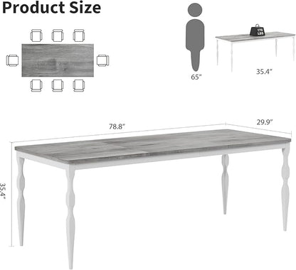 IDEALHOUSE 78 Inch Farmhouse Dining Table for 6-8 People, Rectangular Wood Kitchen Table with Heavy Duty Legs, Kitchen Dining Room Table for Dining Room Kitchen, Wash Grey