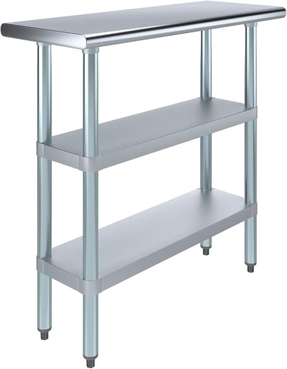 Stainless Steel Work Table with 2 Shelves | Kitchen Island Food Prep | Laundry Garage Utility Bench | NSF Certified (36" Long x 14" Deep)