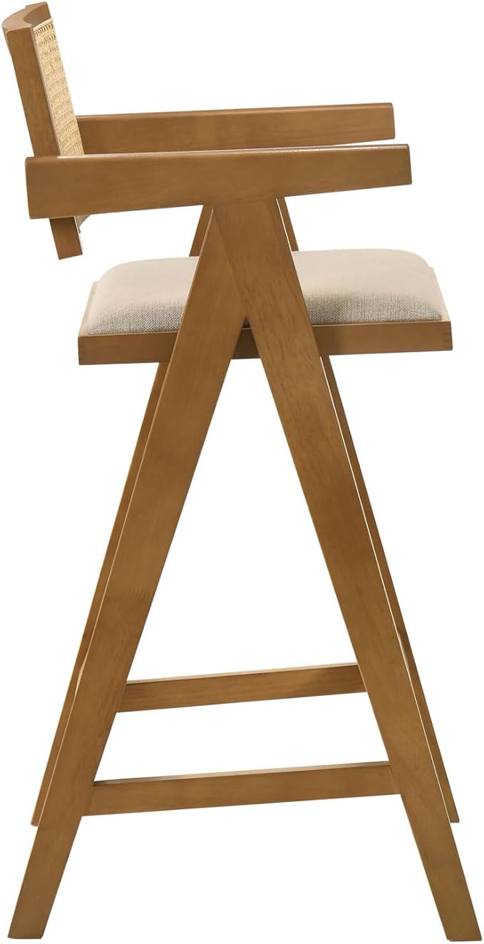Remy Light Walnut Woven Rattan Wood Chair (Set of 2) - Walnut - Mid-Century Modern Charm - Kitchen Island - Timeless Appeal