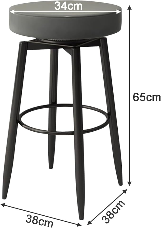 Set of 2 s, PU Leather Backless Chairs with Black Metal Legs, Chairs for Kitchen Island, Dining Room, Living Room, Restaurant,Grey-Sitting Height 65cm