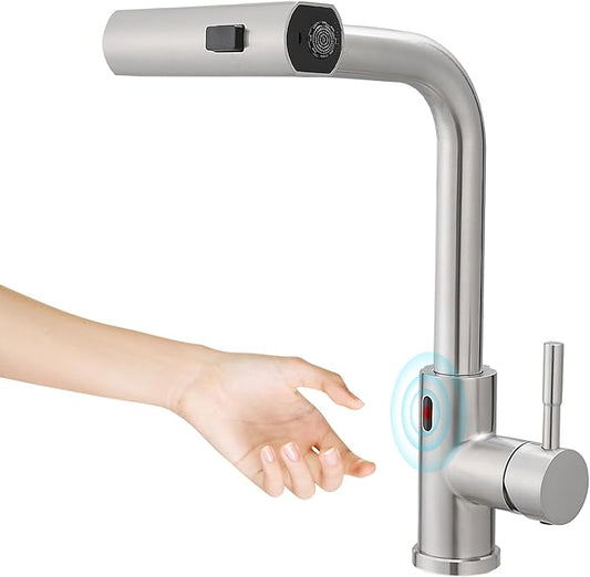 CENOSA Touchless Kitchen Faucet Motion Sensor Hands Free Single Handle Kitchen Sink Faucet with Pull Down Sprayer Brusshed Nickel