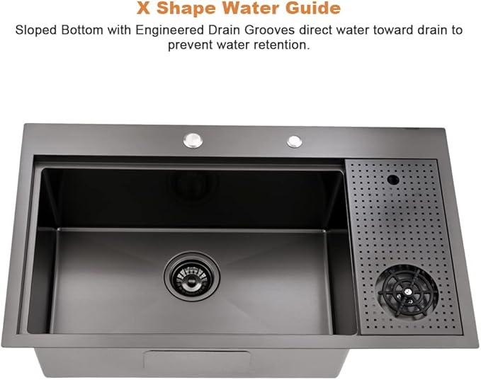 33x19 Drop In Kitchen Sink-Bokaiya 33 Inch Drop In Kitchen Sink with Cup Washer Black Stainless Steel Topmount Sink 16 Gauge Single Bowl Kitchen Sink with Cutting Board