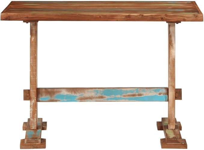 Rectangular Dining Table, Solid Reclaimed Wood, Multicolor Finish for Kitchen or Dining Room Spaces, Seats 4 People