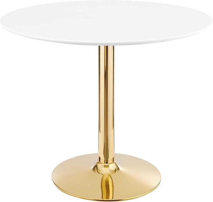 Modway Verne Round Modern 35" Dining Table in Gold White