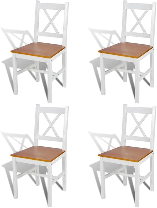 Farmhouse Dining Chairs Set of 4 White Solid Pine Wood Modern Kitchen Chairs with Ergonomic Design for Dining Room Kitchen and Home Decor