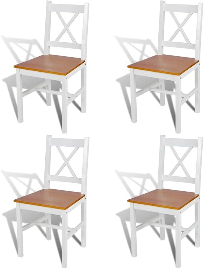 White Pinewood Dining Chairs Set of 4 Natural Wood Kitchen Chairs for Dining Room, Farmhouse, Kitchen & Living Room Furniture, Sturdy & Comfortable Design