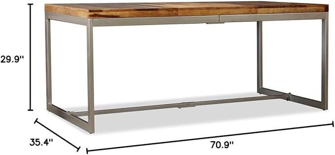 70.9 Rectangle Modern Dining Table Solid Acacia Wood Top Brown Powder-Coated Steel Legs Seats 6 Large Kitchen Dinner Room Furniture