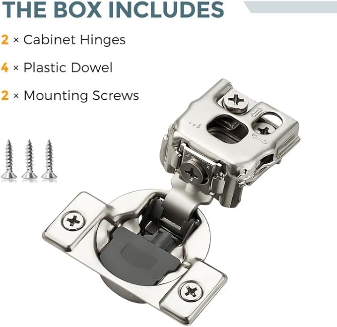 HOME EDIT 2 Pack 1 Pair 1 inch Overlay Soft Close Cabinet Hinges for Kitchen, Stainless Steel Three-Way Adjustable, Concealed Self-Closing Door Hinges