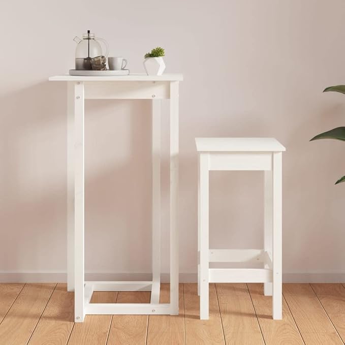 White Square Bar Table 23.6x23.6x43.3 in Solid Pine Wood Matte Finish Indoor/Outdoor High Top Dining Piece for Kitchen Bistro Patio