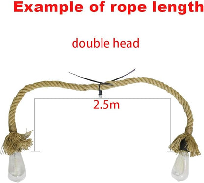 Mengjay Trade E27 Hemp Rope Double Head Vintage Hanging Pendant Ceiling Light Lamp Industrial Retro Country Style Dining Hall Restaurant Bar Cafe Lighting AC 220V (2.5m (125 cm+125 cm))